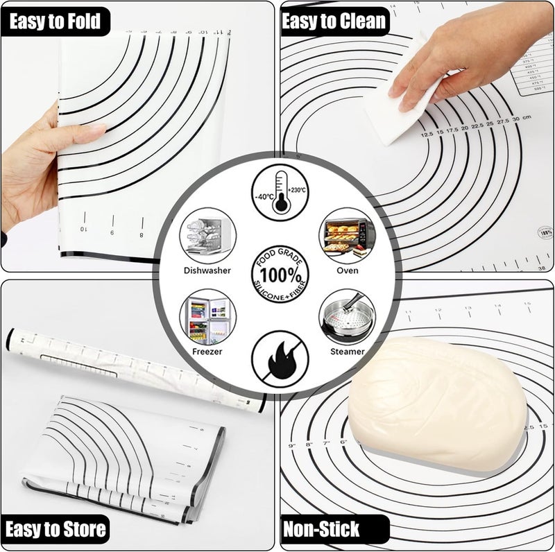 Mepple Stainless Steel Rolling Pin with Thickness Rings and Pastry Baking Mat, 13.6" Adjustable Rolling Pin Dough Roller for Baking Cookie Pizza, Comes with Large Silicone Pastry Mat and Wooden Stand - Image 5